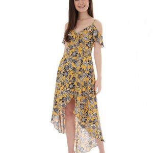 Super cute golden yellow floral high low dress Size M